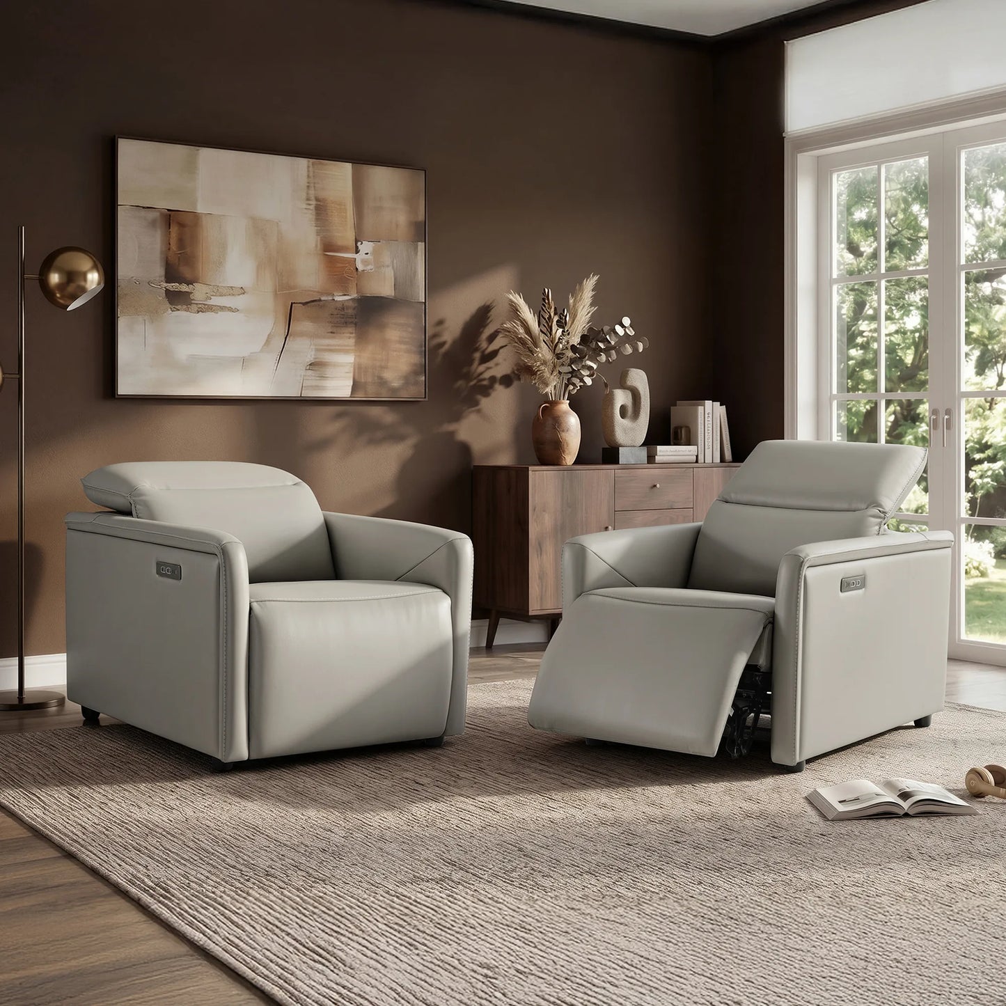 Leather Power Recliner with Zero-Wall Design