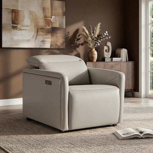 Leather Power Recliner with Zero-Wall Design