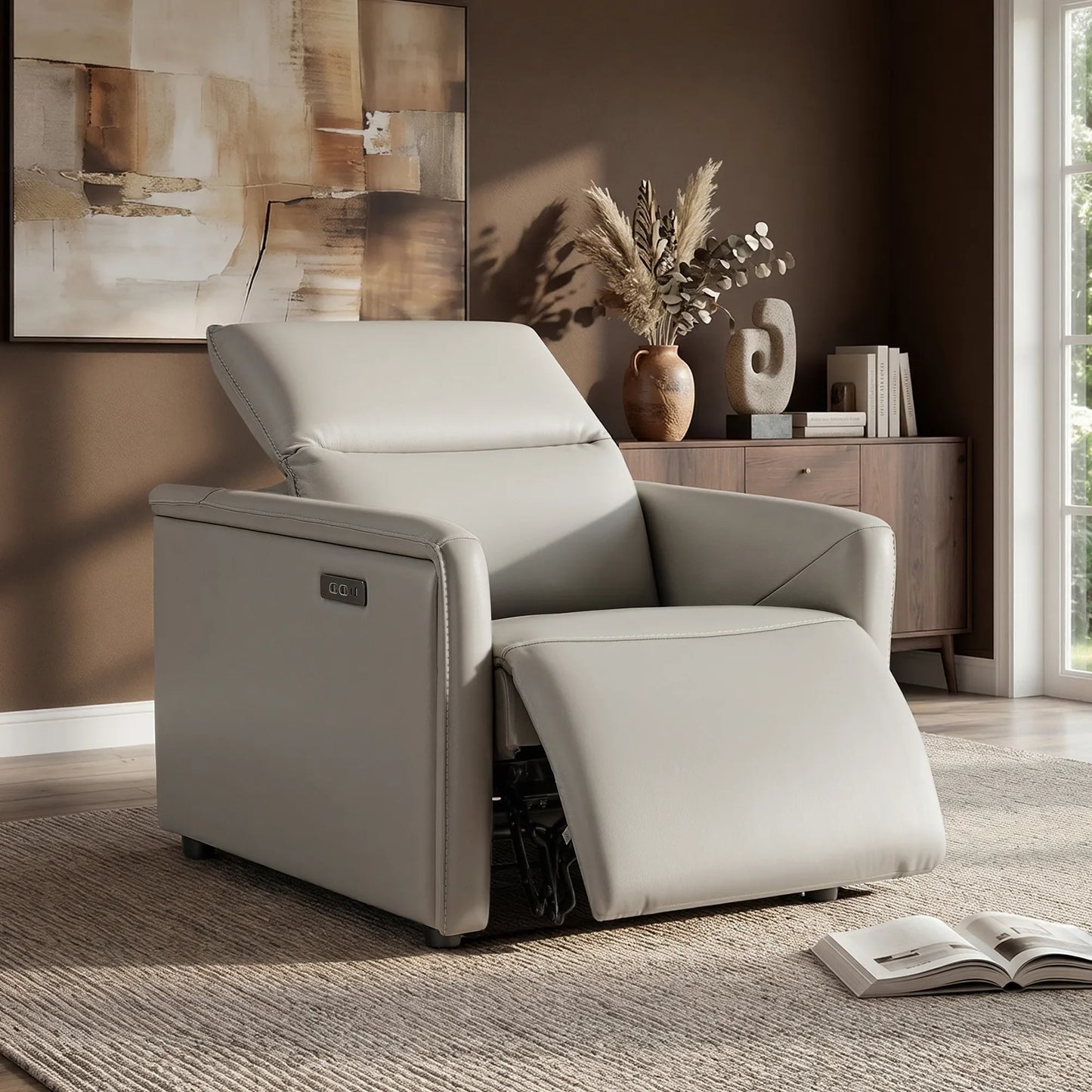 Leather Power Recliner with Zero-Wall Design