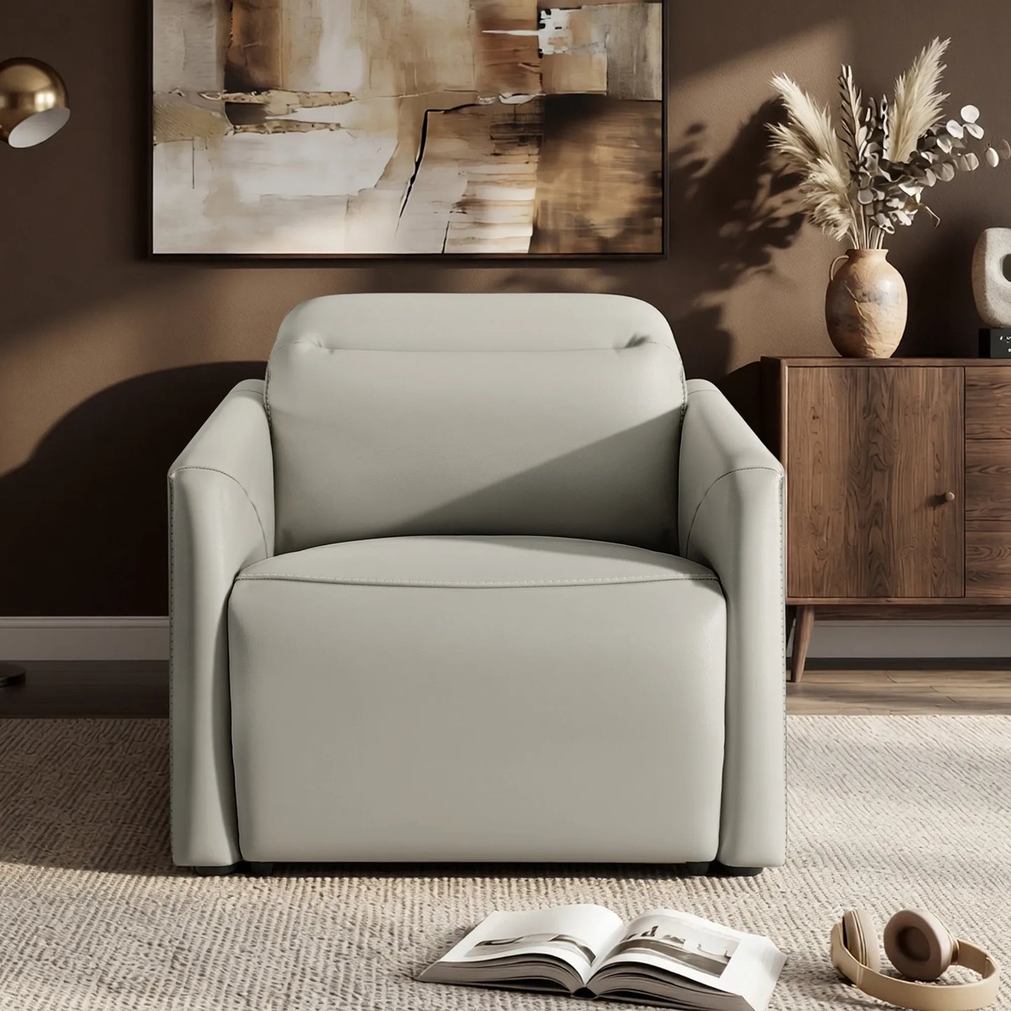 Leather Power Recliner with Zero-Wall Design