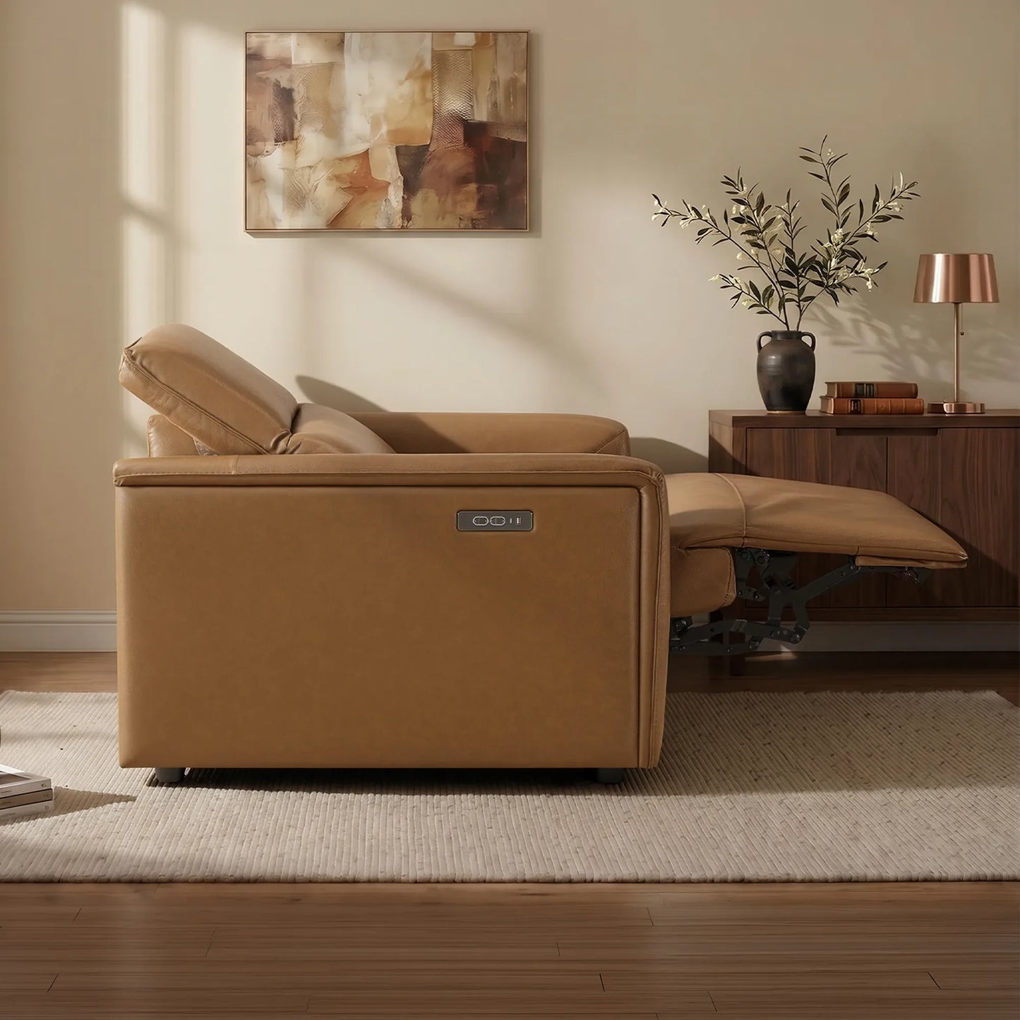 Leather Power Recliner with Zero-Wall Design