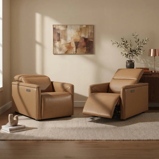 Leather Power Recliner with Zero-Wall Design