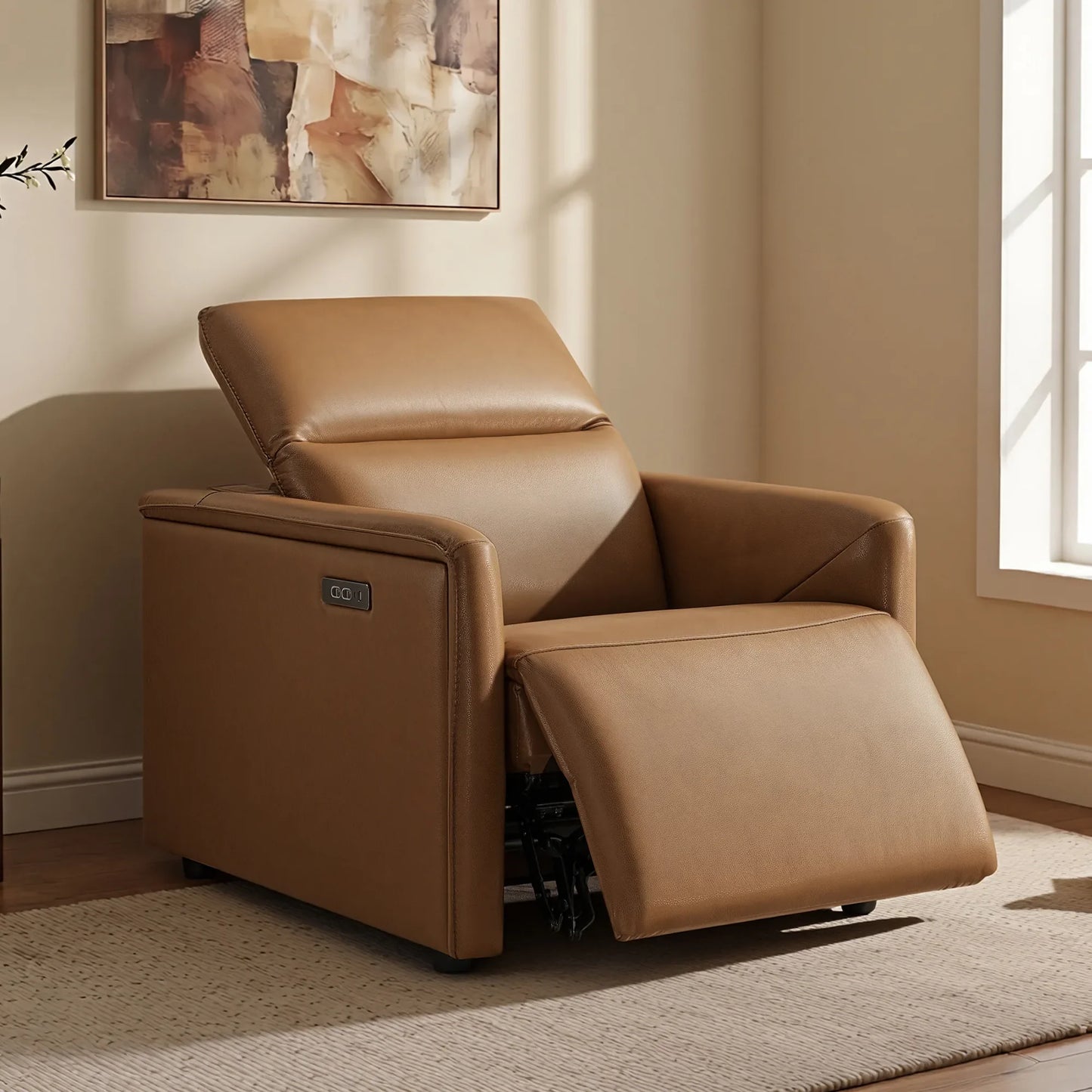 Leather Power Recliner with Zero-Wall Design