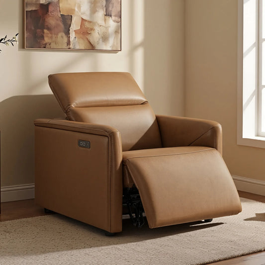 Leather Power Recliner with Zero-Wall Design