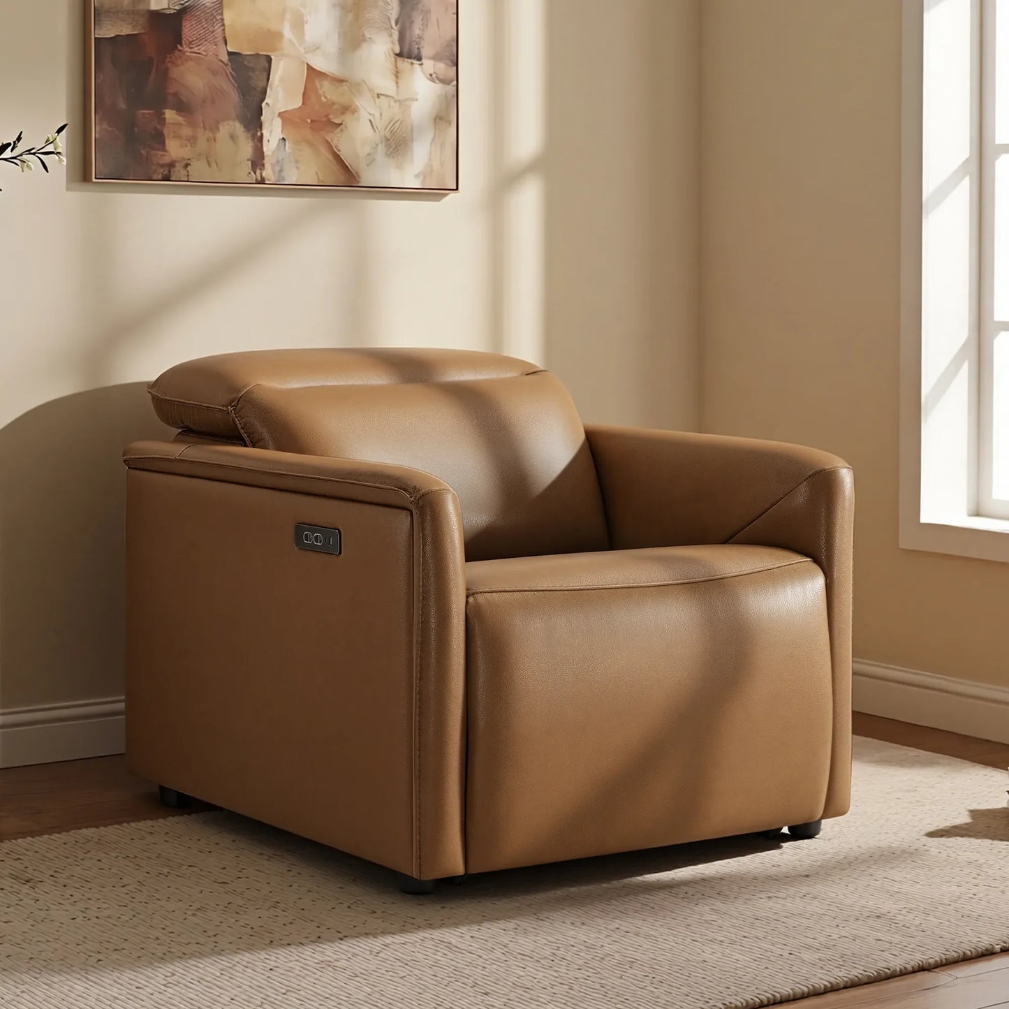 Leather Power Recliner with Zero-Wall Design