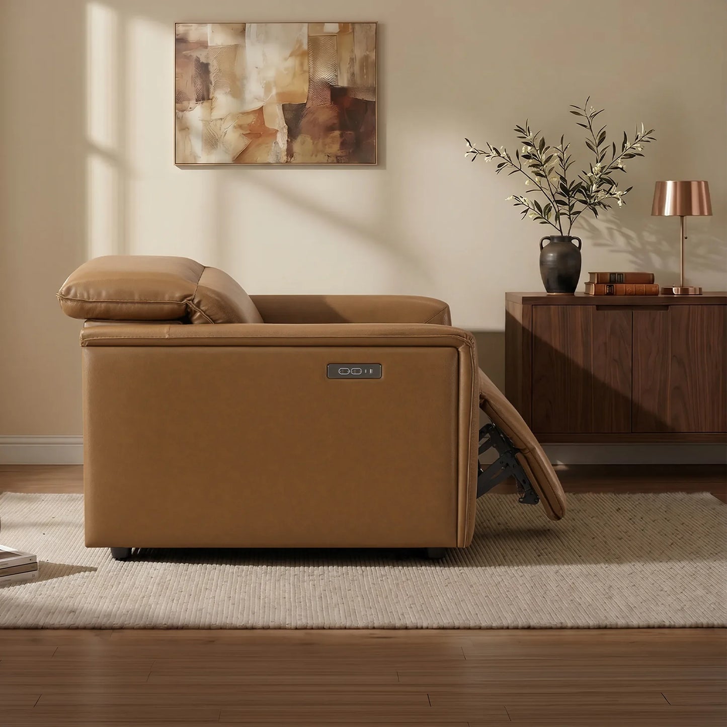 Leather Power Recliner with Zero-Wall Design