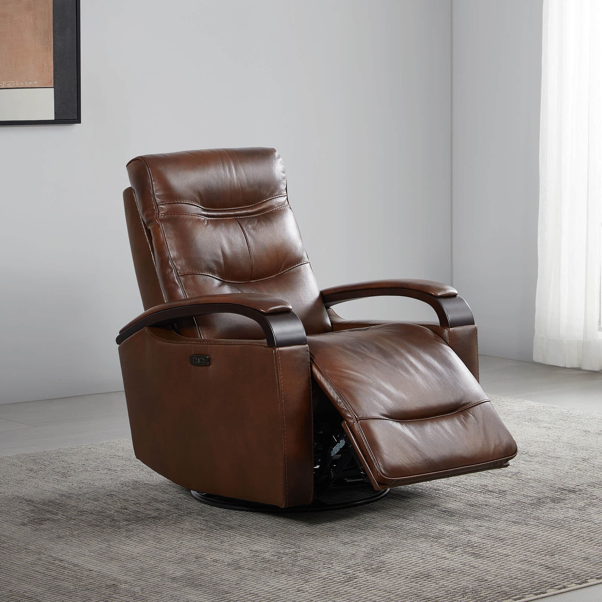 Leather Power Swivel Glider Recliner with Charging Port