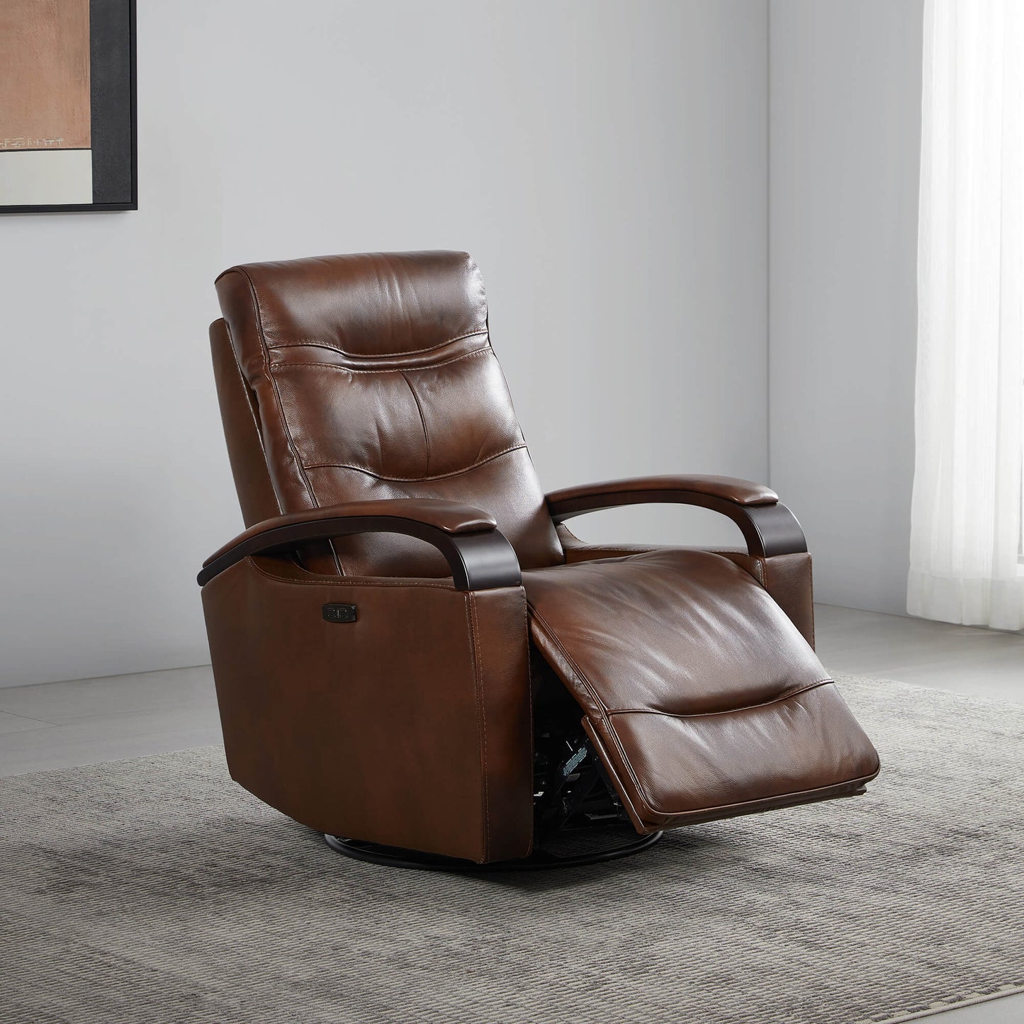 Leather Power Swivel Glider Recliner with Charging Port