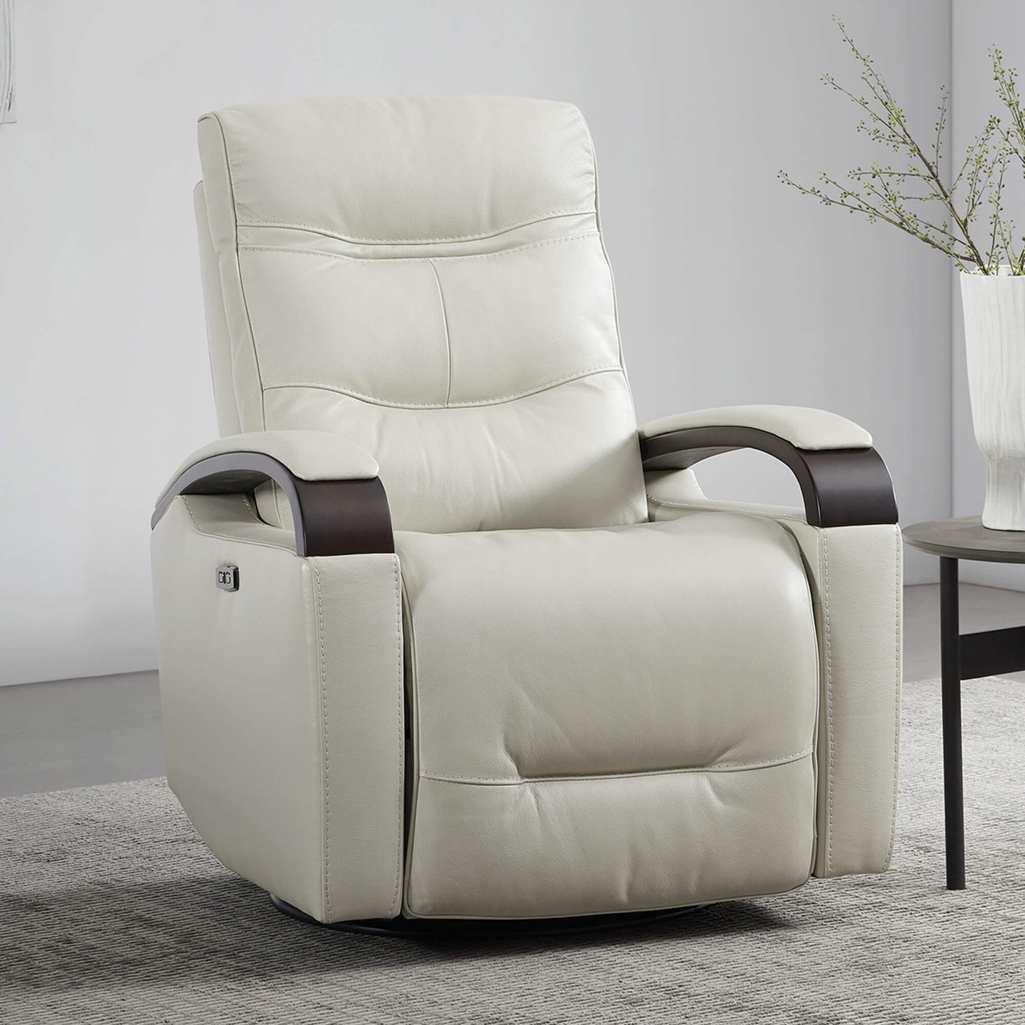Leather Power Swivel Glider Recliner with Charging Port