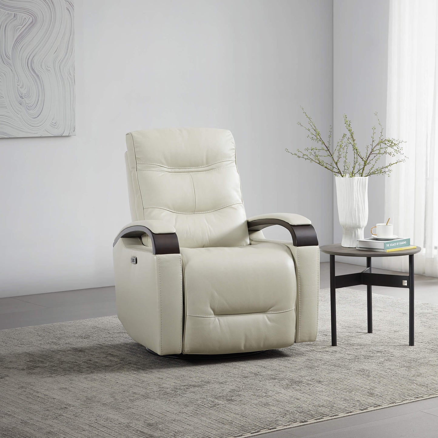 Leather Power Swivel Glider Recliner with Charging Port