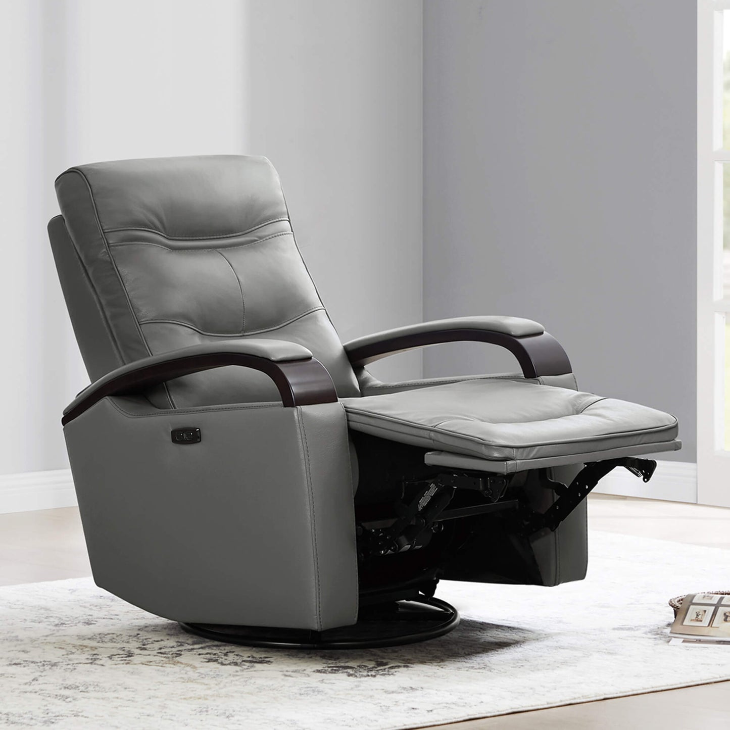 Leather Power Swivel Glider Recliner with Charging Port
