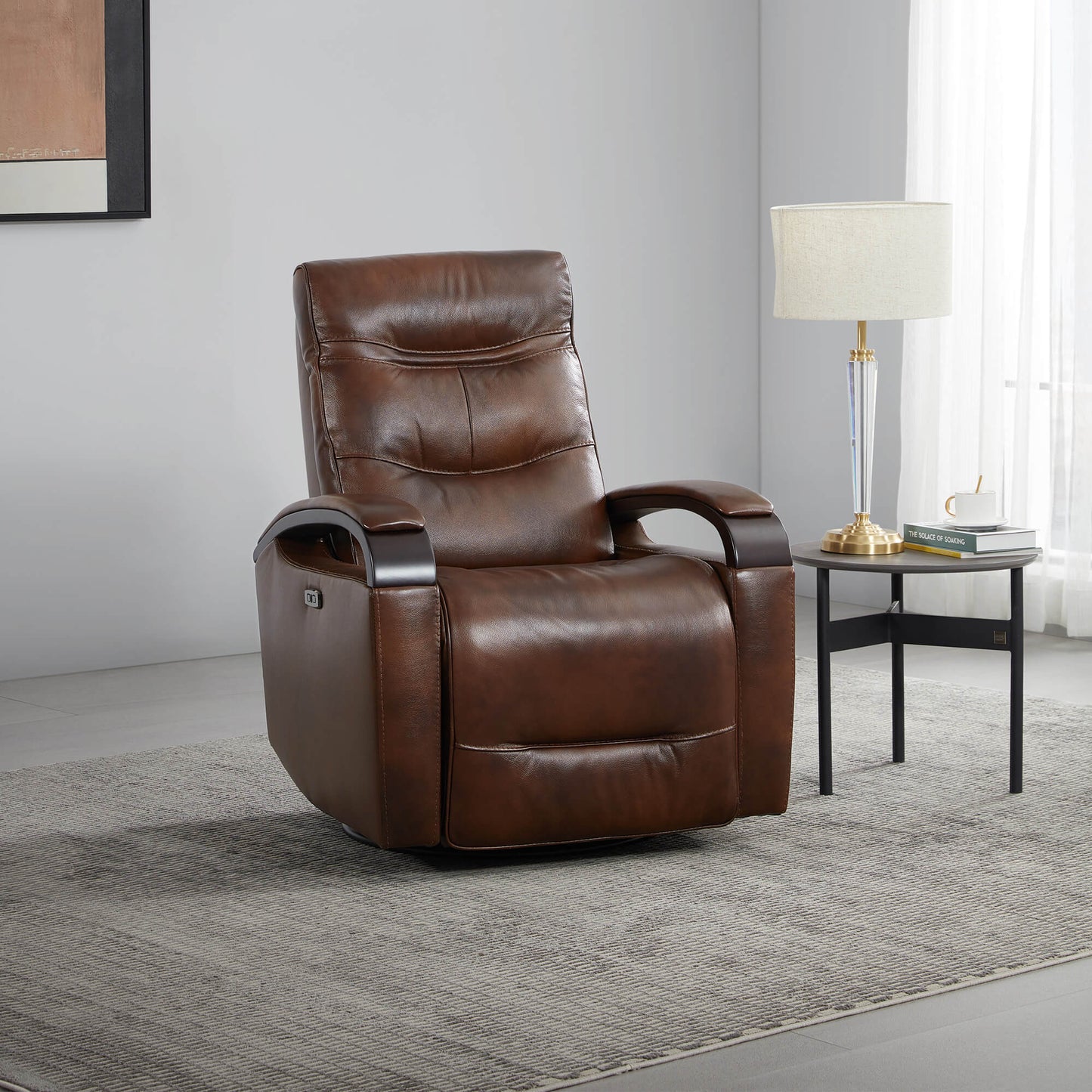 Leather Power Swivel Glider Recliner with Charging Port
