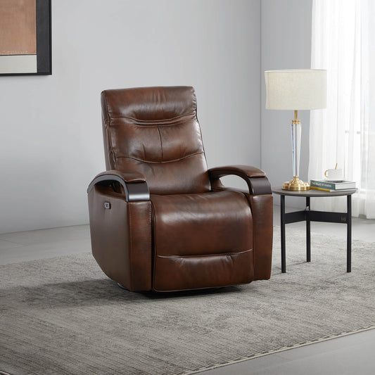 Leather Power Swivel Glider Recliner with Charging Port