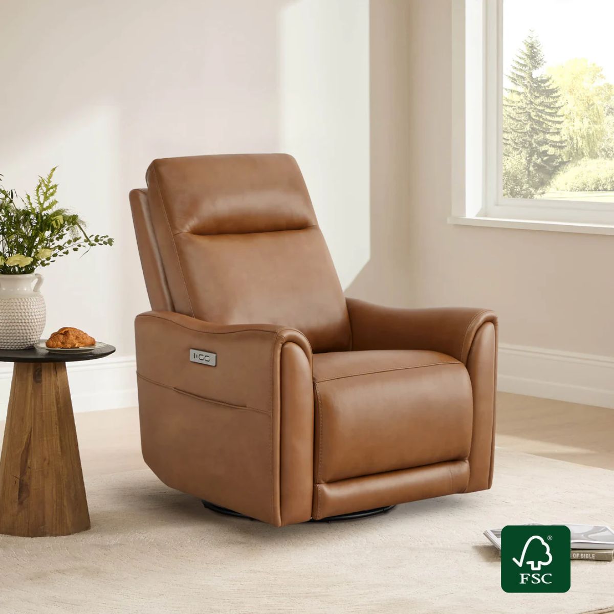Leather Power Swivel Glider Recliner with Modern Design