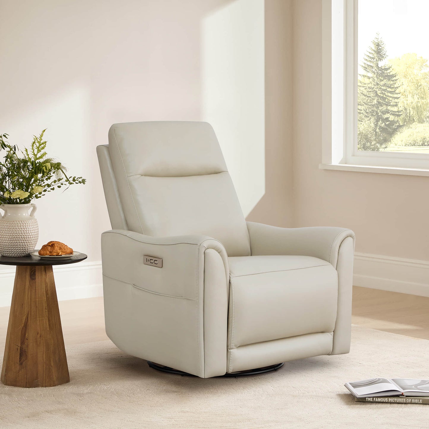 Leather Power Swivel Glider Recliner with Modern Design