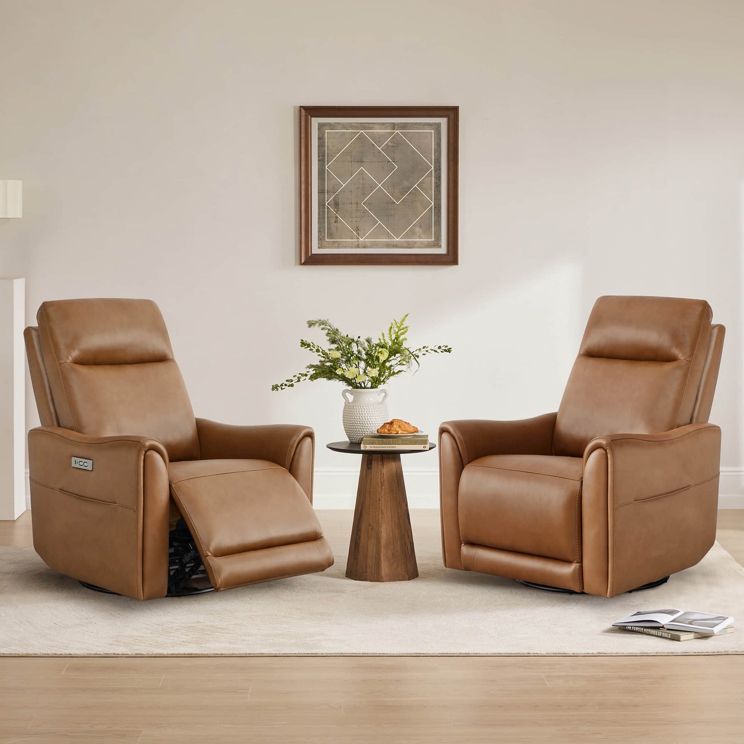 Leather Power Swivel Glider Recliner with Modern Design