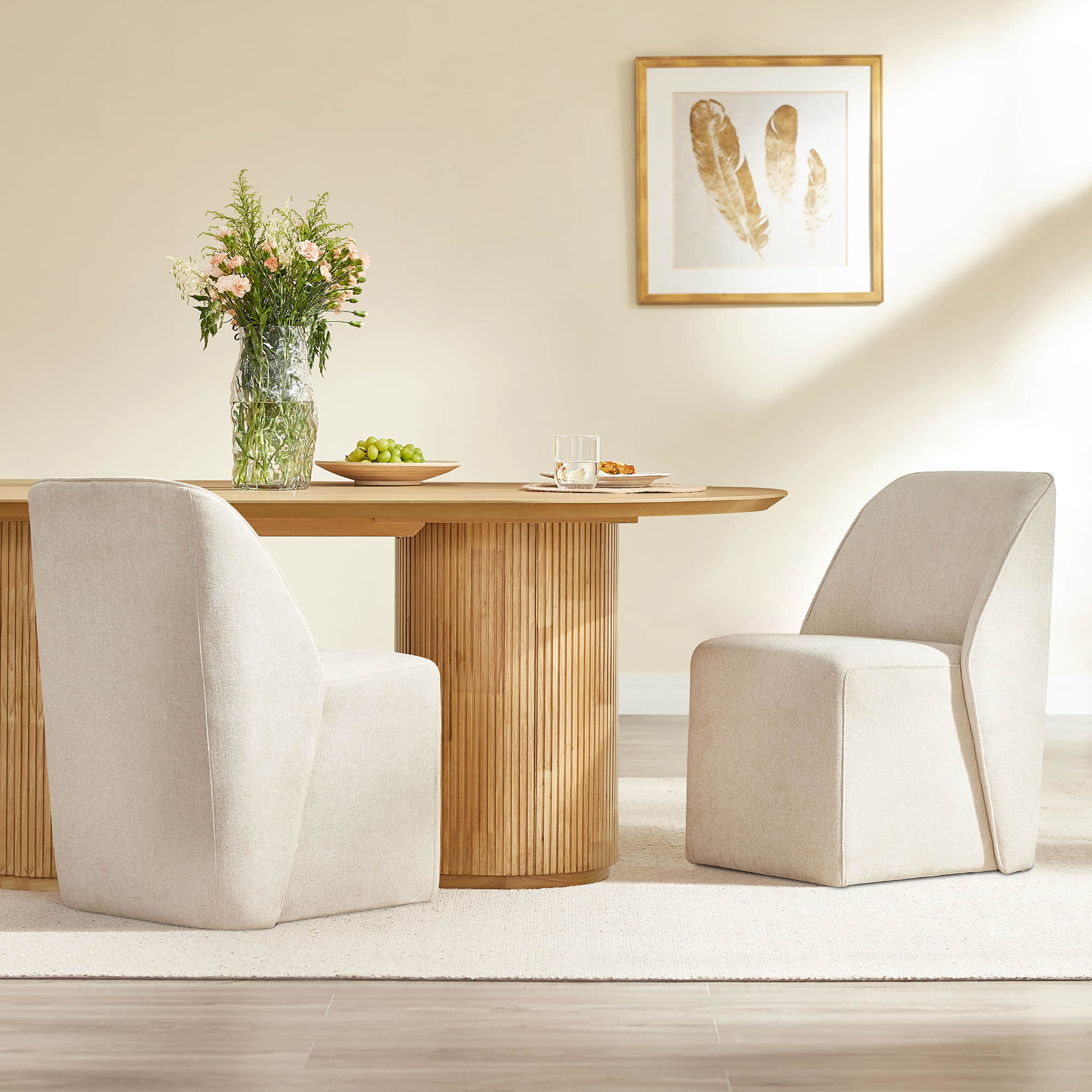 Leather Rolling Dining Chair Set with Caster Base