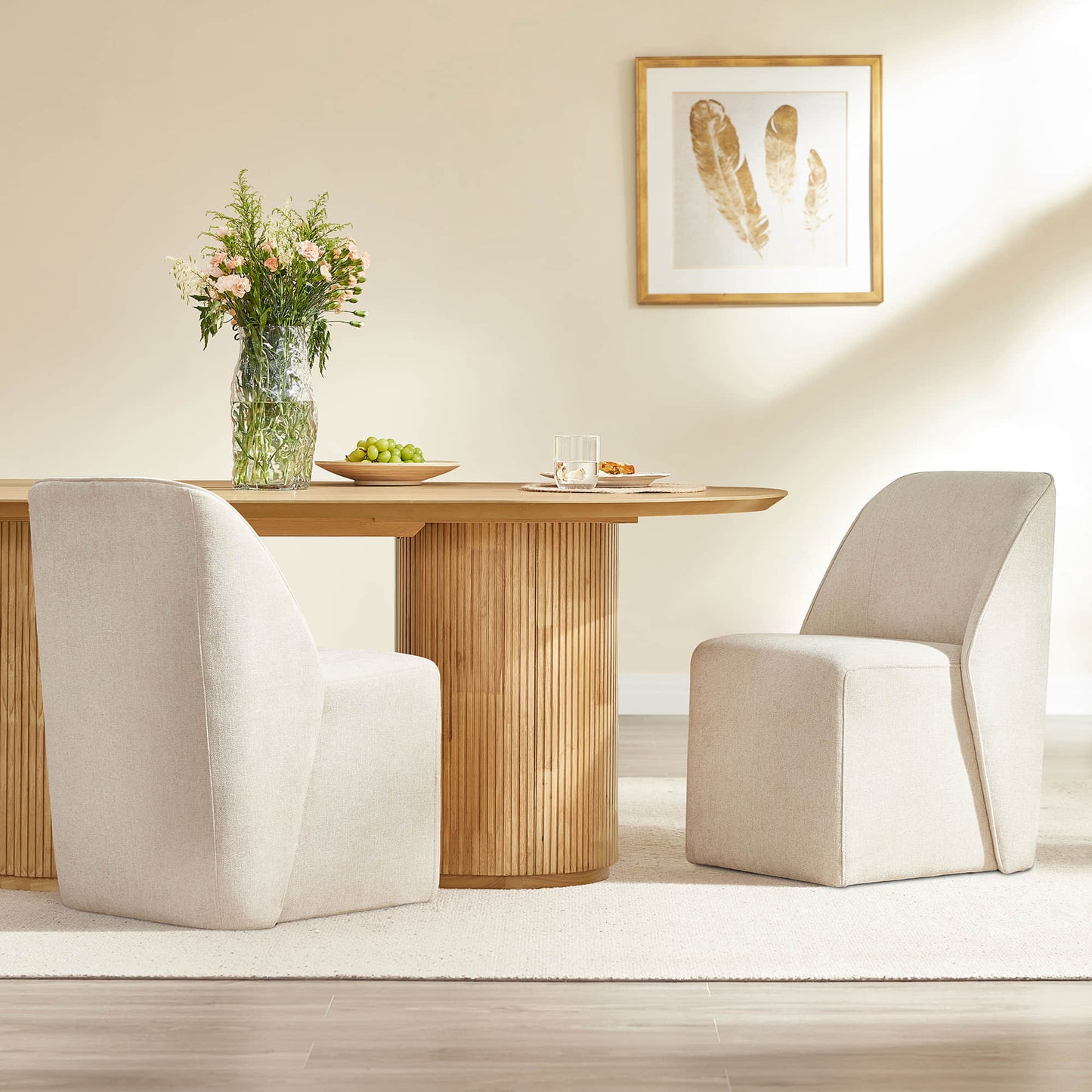 Leather Rolling Dining Chair Set with Caster Base