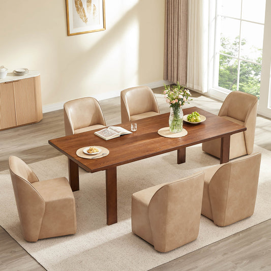 Leather Rolling Dining Chair Set with Caster Base