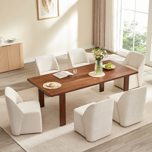 Leather Rolling Dining Chair Set with Caster Base