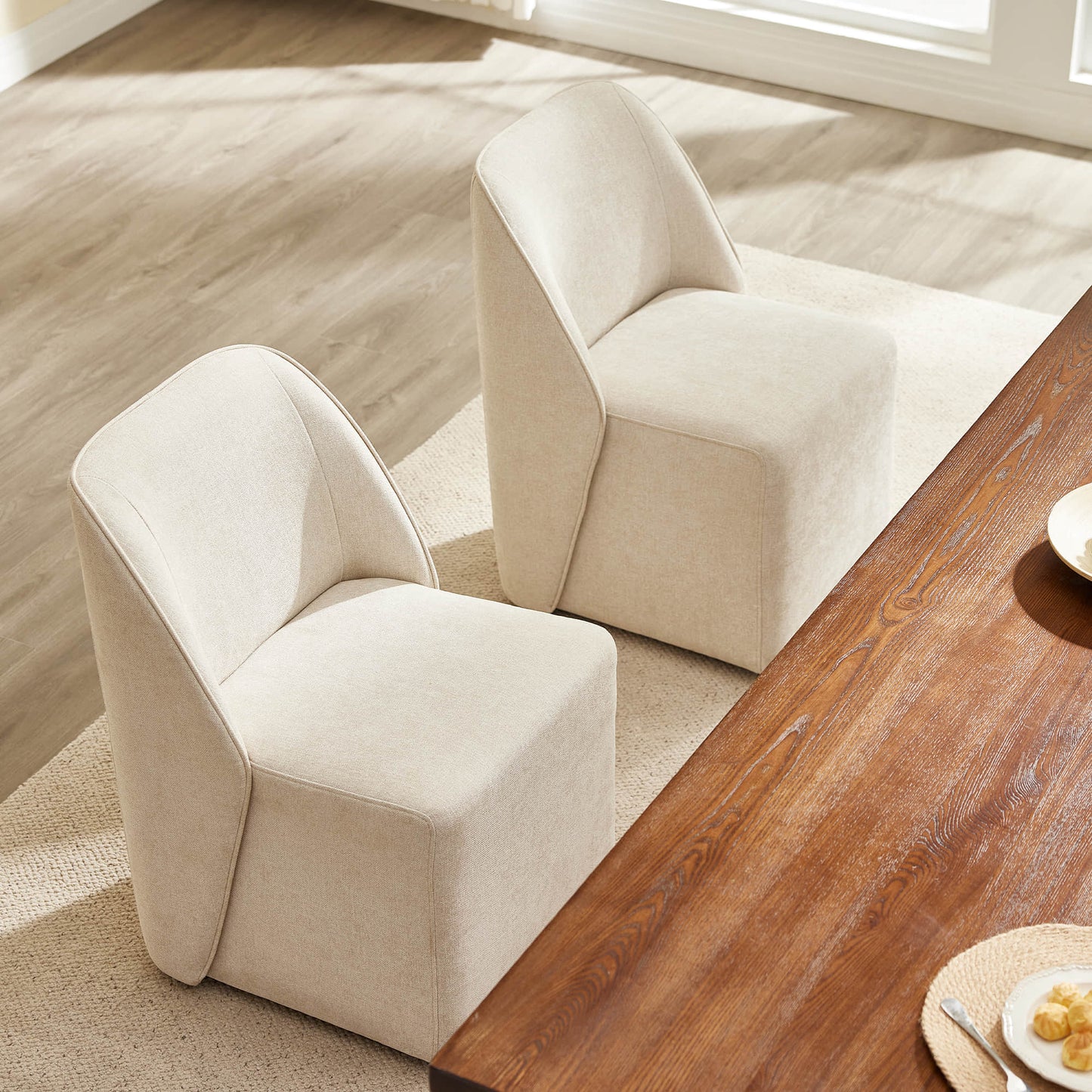 Leather Rolling Dining Chair Set with Caster Base