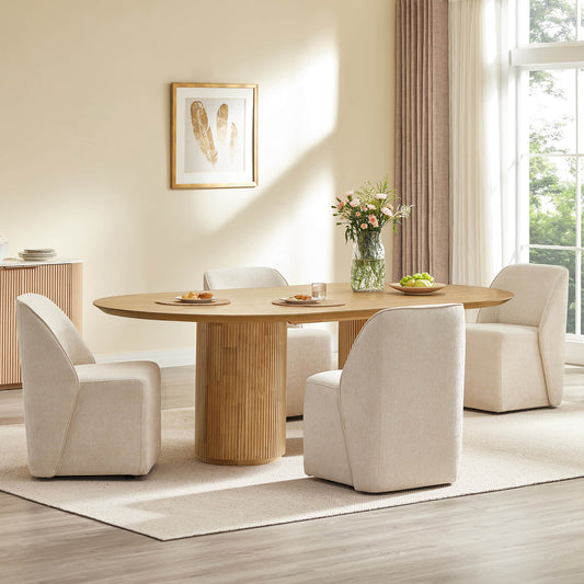 Leather Rolling Dining Chair Set with Caster Base