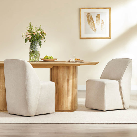 Leather Rolling Dining Chair Set with Caster Base
