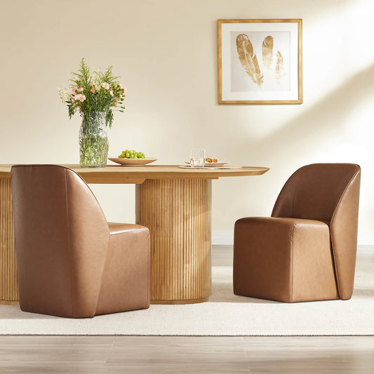 Leather Rolling Dining Chair Set with Caster Base