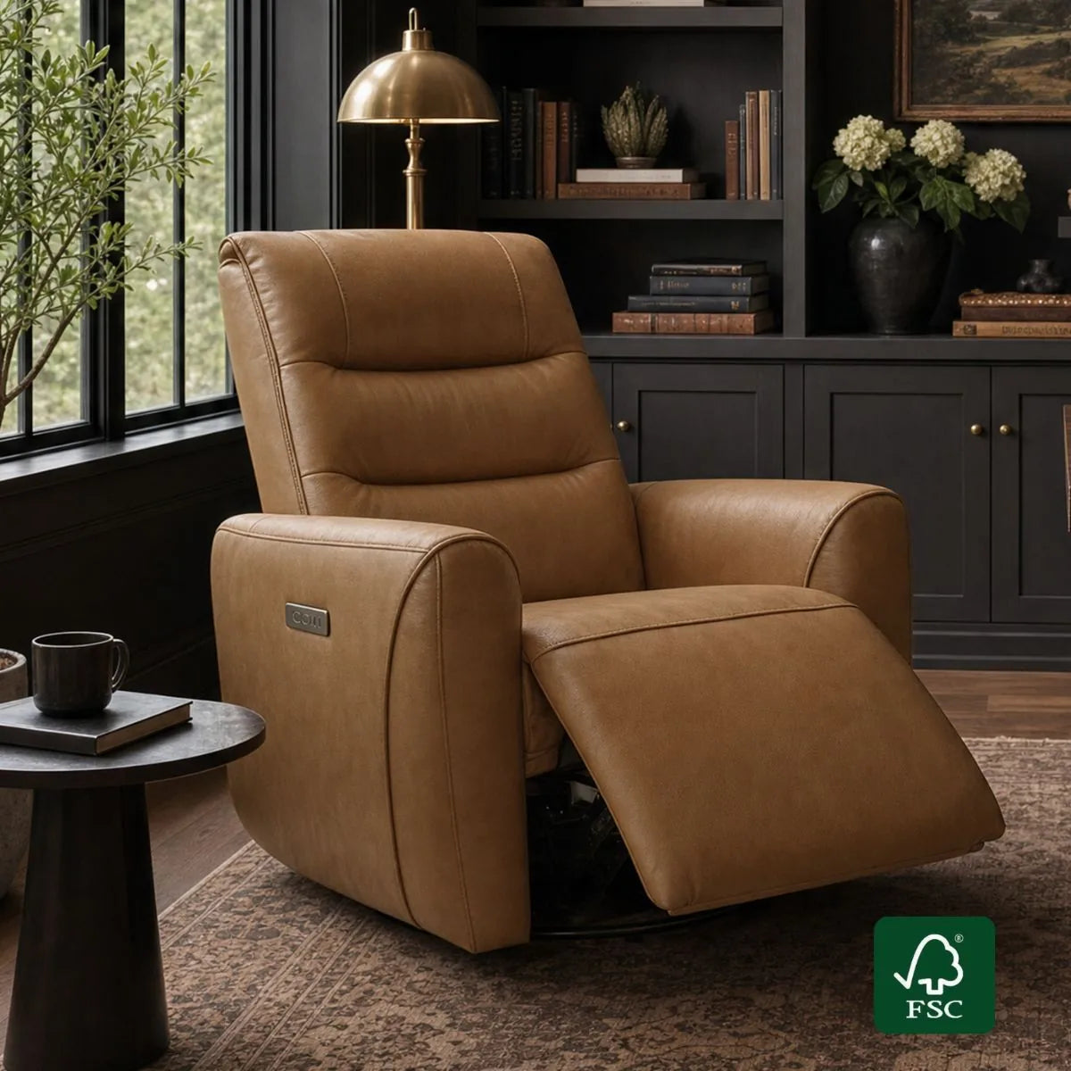 Leather Swivel Glider Recliner with Power Headrest