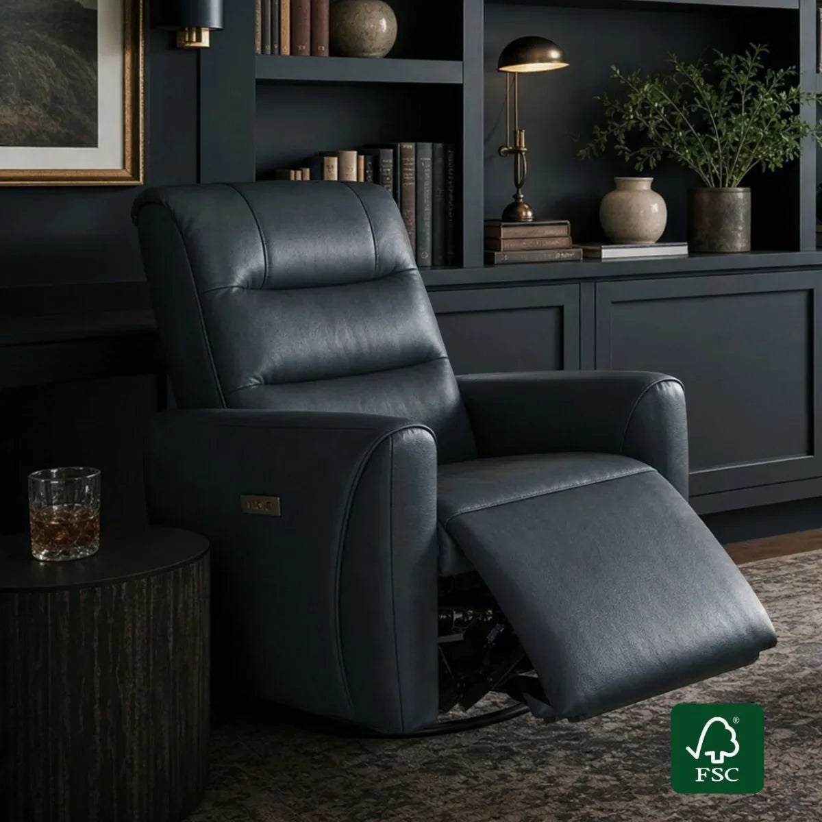 Leather Swivel Glider Recliner with Power Headrest