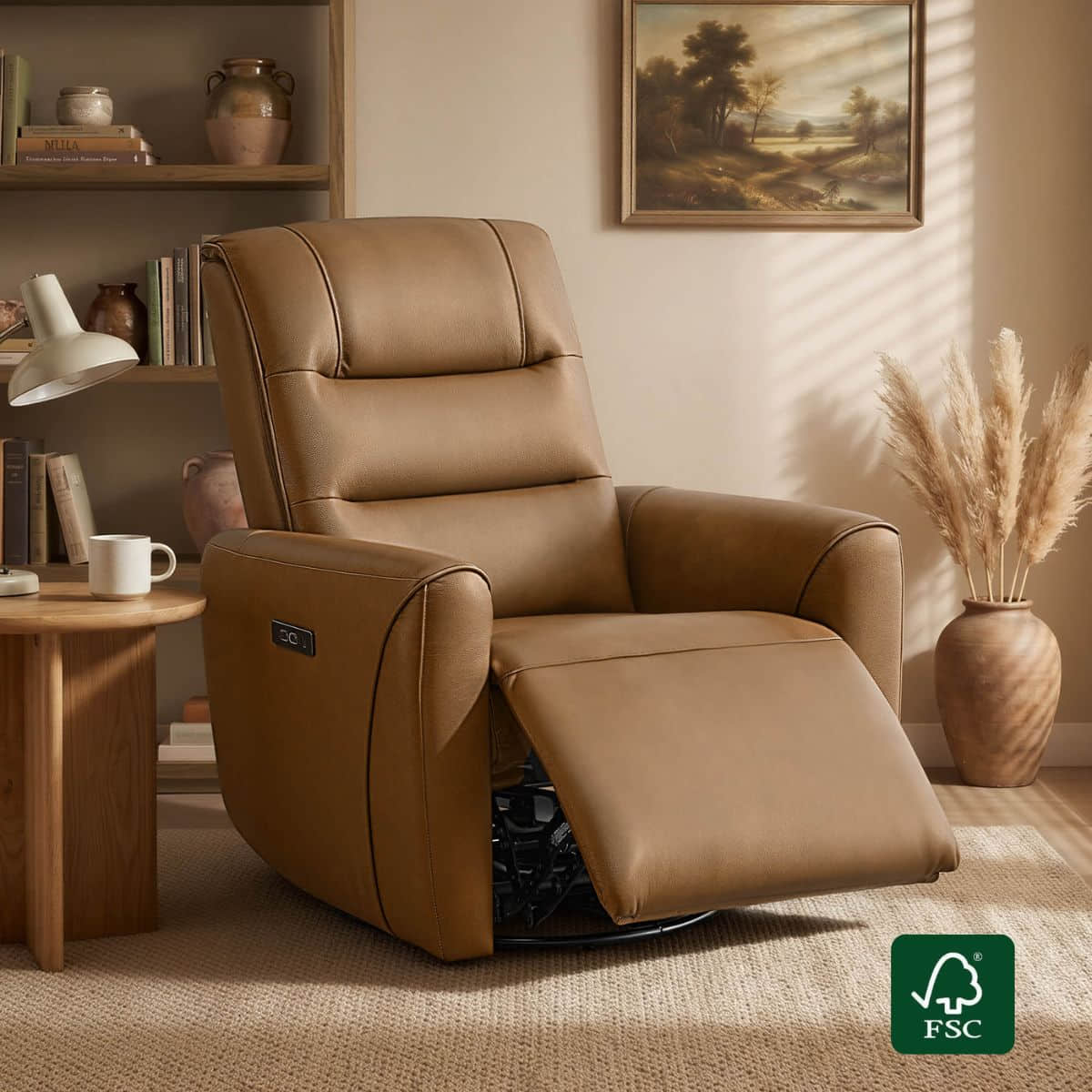 Leather Swivel Glider Recliner with Power Headrest