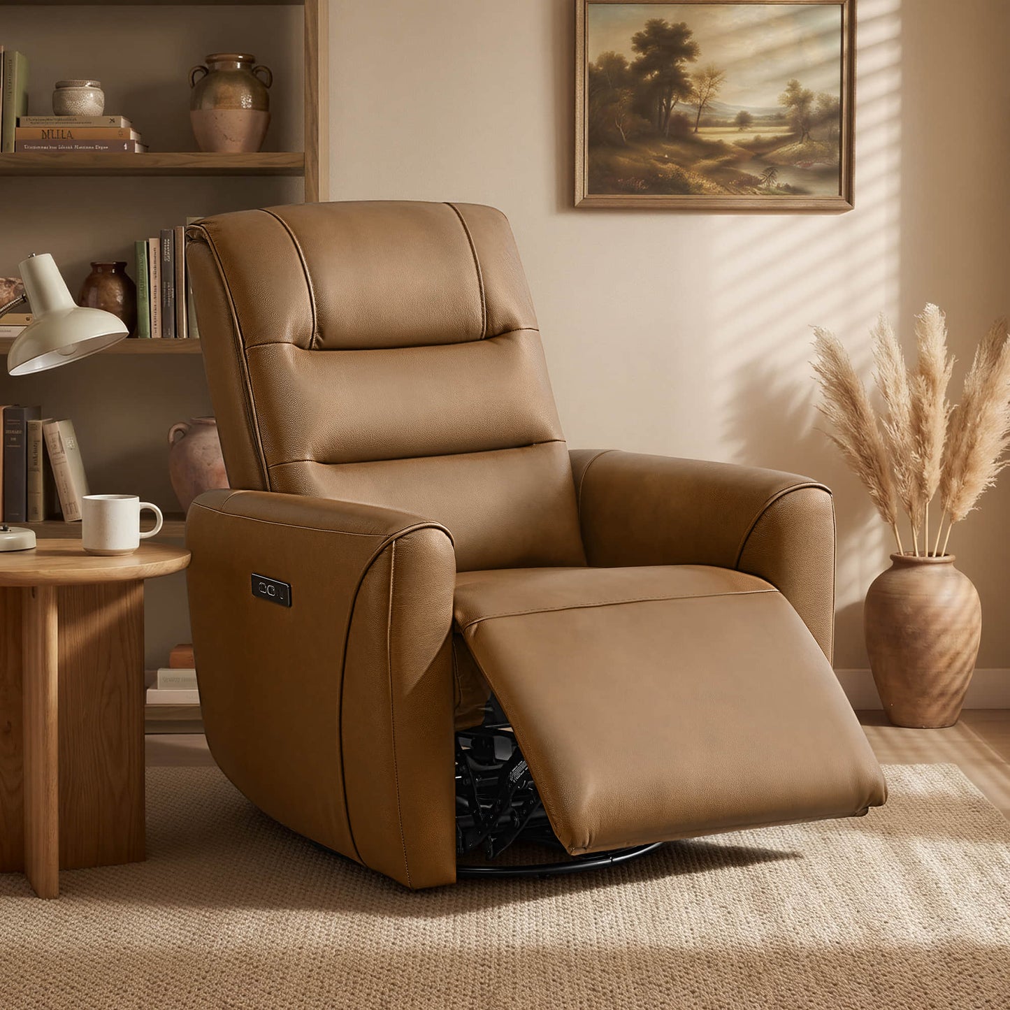 Leather Swivel Glider Recliner with Power Headrest