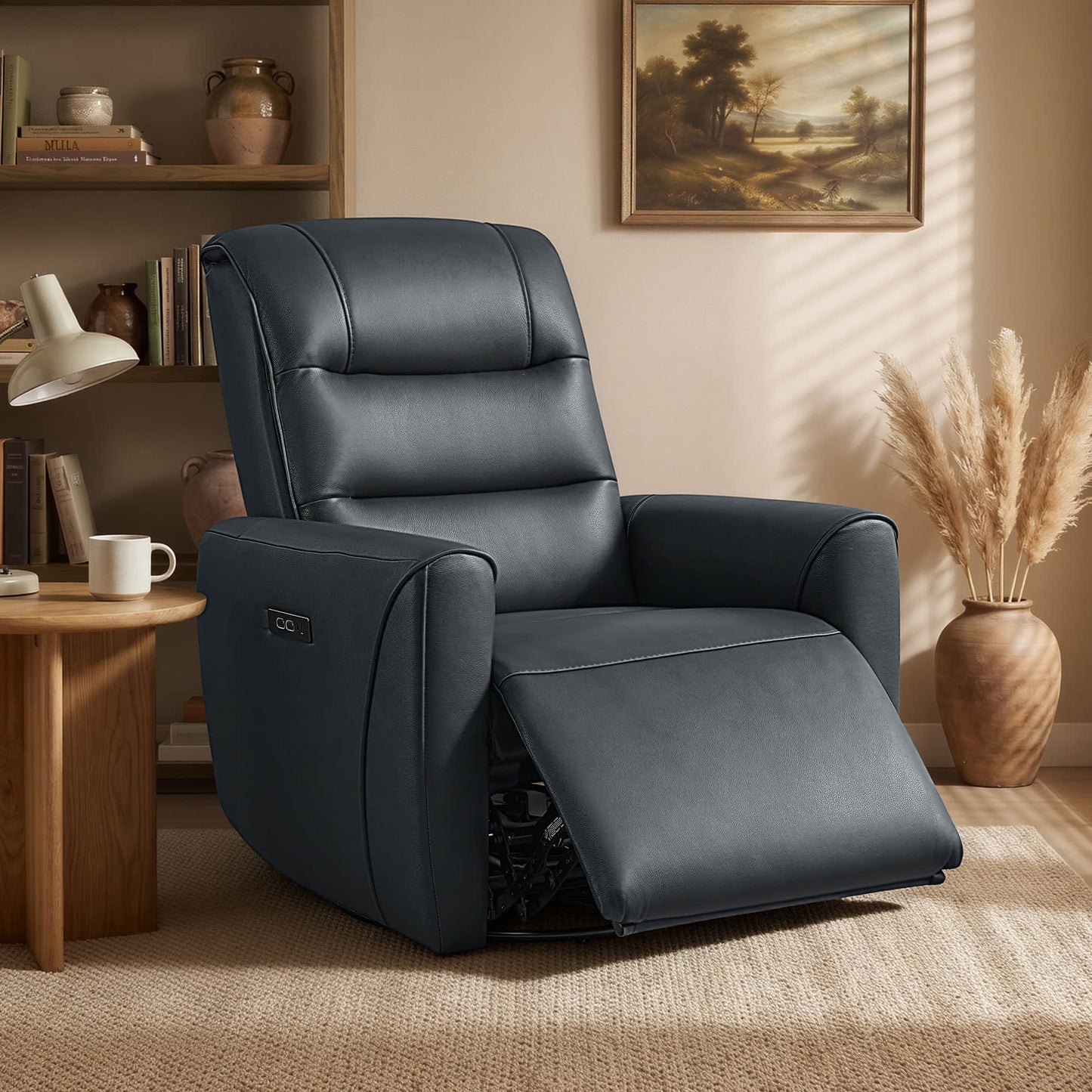 Leather Swivel Glider Recliner with Power Headrest