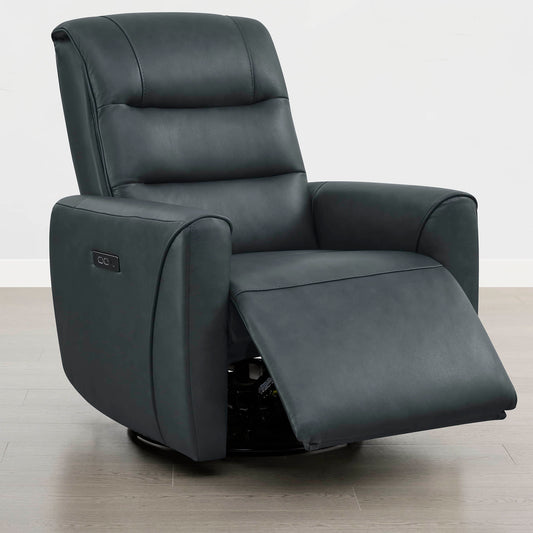 Leather Swivel Glider Recliner with Power Headrest