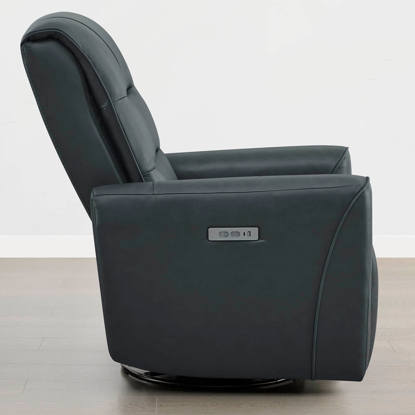 Leather Swivel Glider Recliner with Power Headrest
