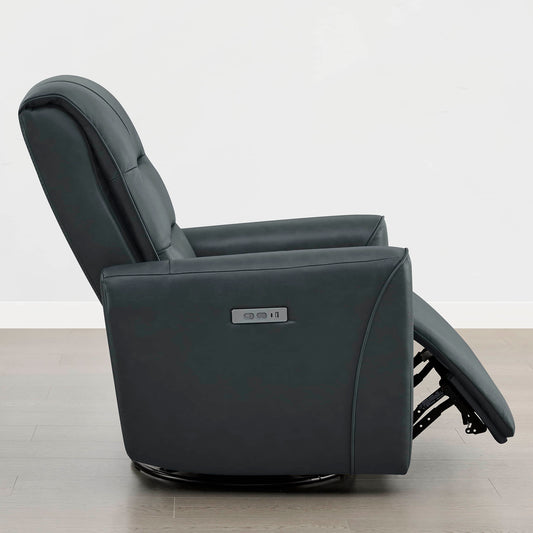 Leather Swivel Glider Recliner with Power Headrest