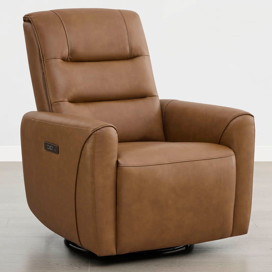 Leather Swivel Glider Recliner with Power Headrest