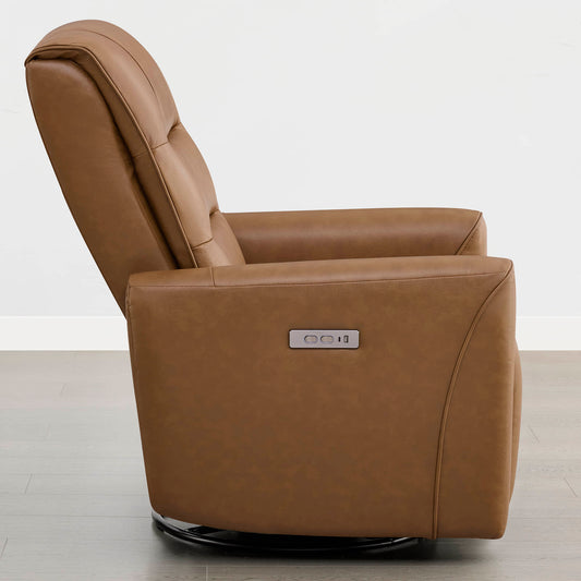 Leather Swivel Glider Recliner with Power Headrest