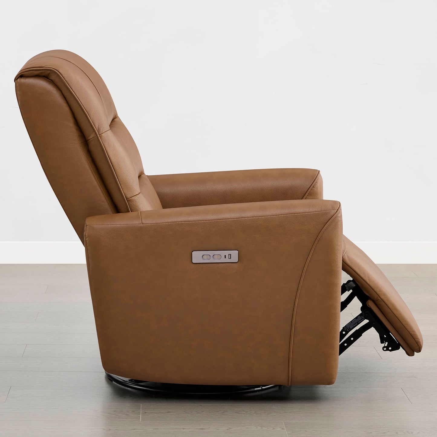 Leather Swivel Glider Recliner with Power Headrest