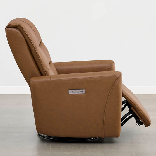 Leather Swivel Glider Recliner with Power Headrest