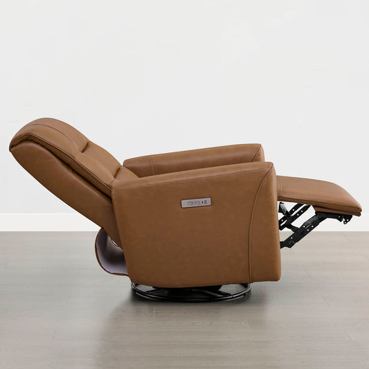 Leather Swivel Glider Recliner with Power Headrest