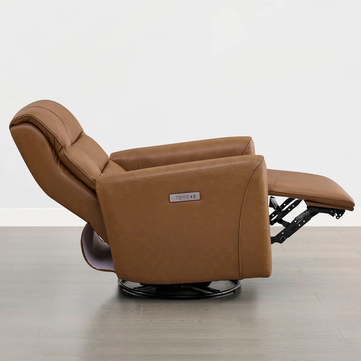 Leather Swivel Glider Recliner with Power Headrest
