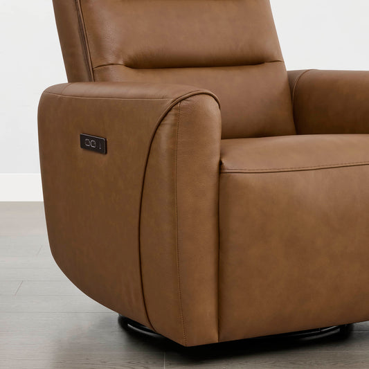 Leather Swivel Glider Recliner with Power Headrest