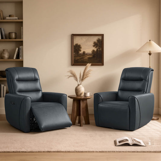 Leather Swivel Glider Recliner with Power Headrest