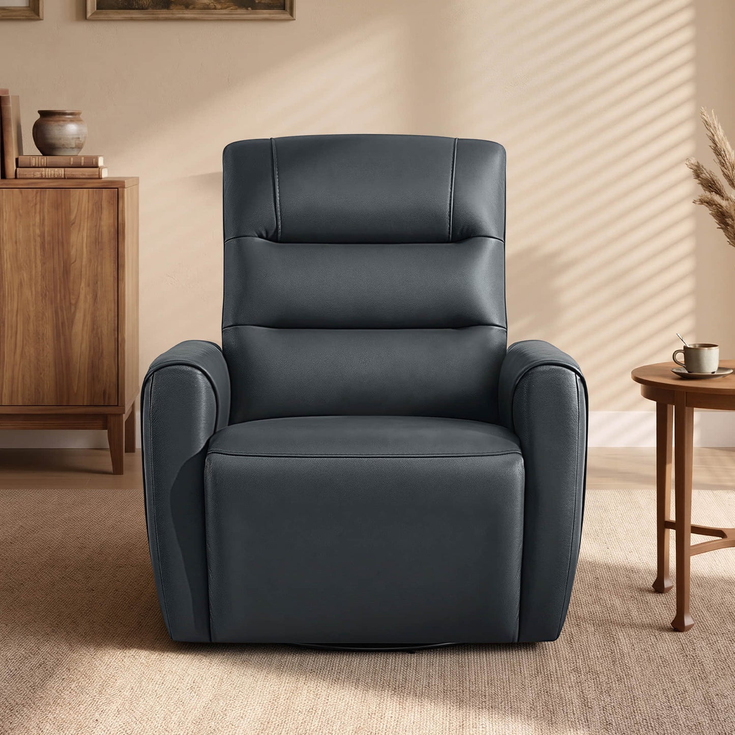 Leather Swivel Glider Recliner with Power Headrest