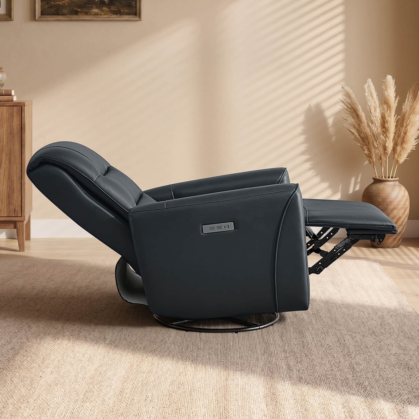Leather Swivel Glider Recliner with Power Headrest