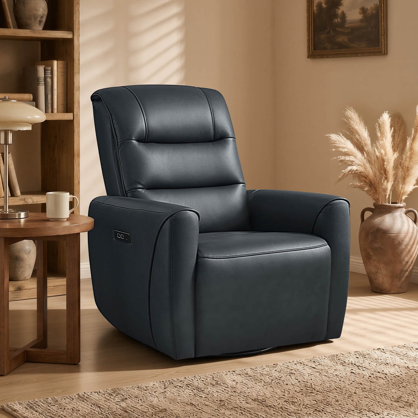 Leather Swivel Glider Recliner with Power Headrest