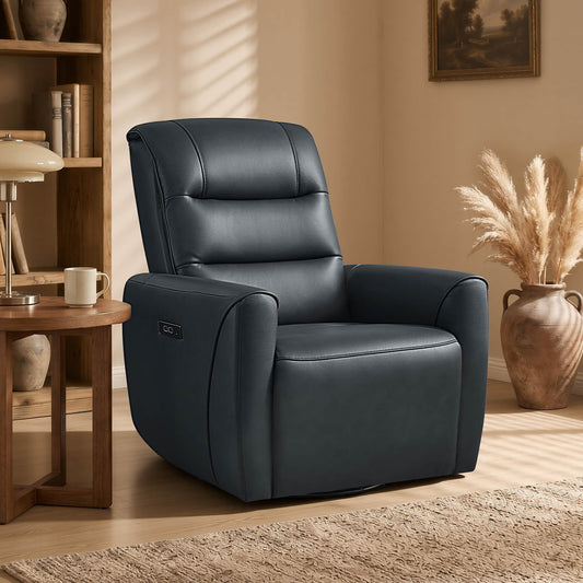Leather Swivel Glider Recliner with Power Headrest