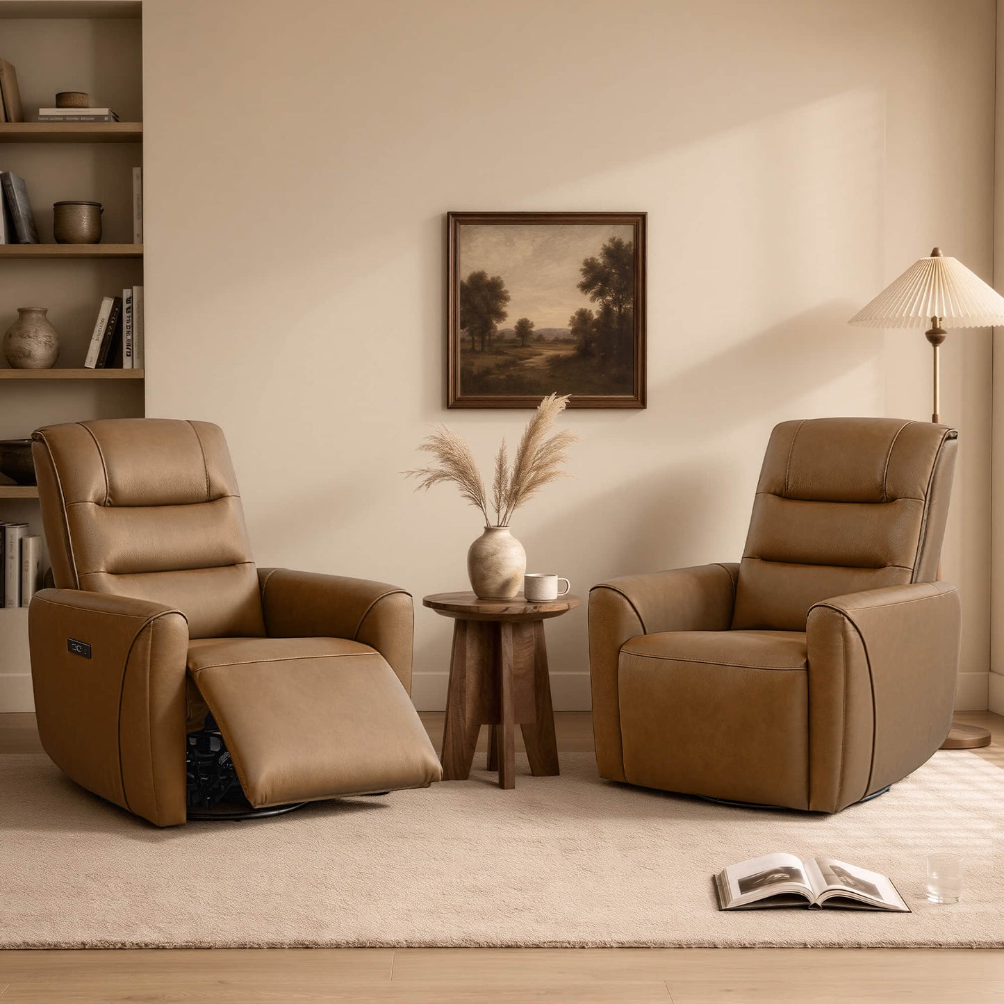 Leather Swivel Glider Recliner with Power Headrest