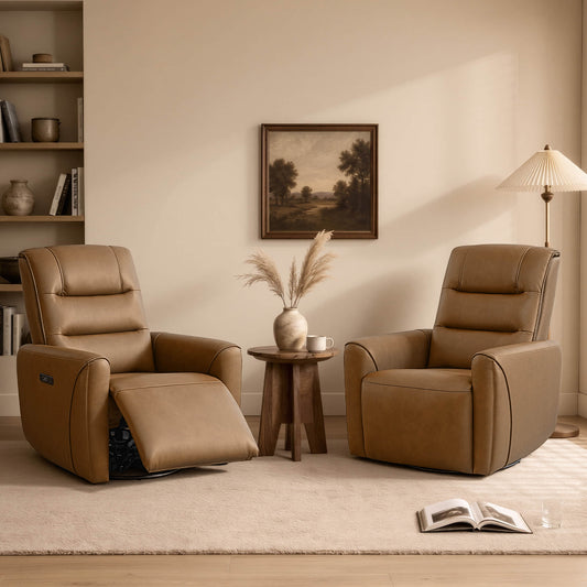 Leather Swivel Glider Recliner with Power Headrest